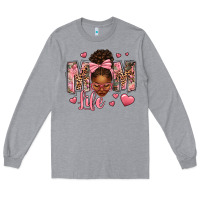 Heather Grey Afro Messy Bun Mom Life Long Sleeve Tee - texasbilliewilder