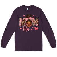 Plum Afro Messy Bun Mom Life Long Sleeve Tee - texasbilliewilder