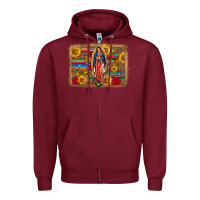 Burgundy Our Lady Of Guadalupe Glitter Leopard Flowers Zipper Hoodie - FaDigitalArtStudio
