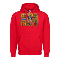 Red Our Lady Of Guadalupe Glitter Leopard Flowers Zipper Hoodie - FaDigitalArtStudio