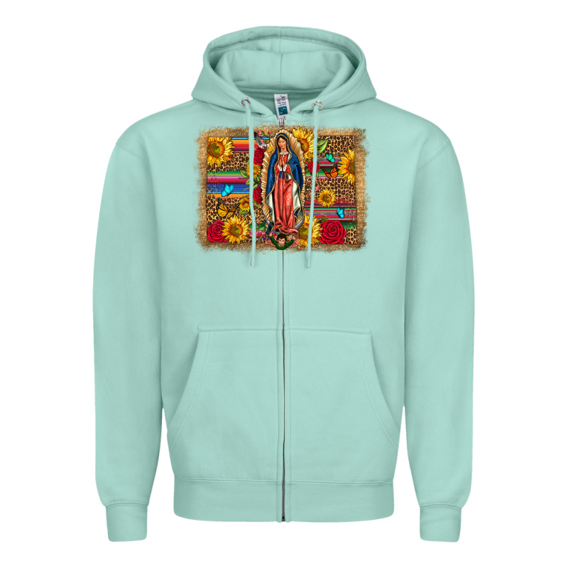 Our Lady Of Guadalupe Glitter Leopard Flowers Zipper Hoodie by FaDigitalArtStudio | Teevron