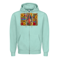 Seafoam Our Lady Of Guadalupe Glitter Leopard Flowers Zipper Hoodie - FaDigitalArtStudio
