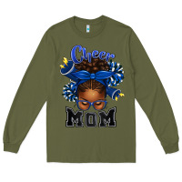 Army Green Cheer Mom Afro Messy Bun Long Sleeve Tee - texasbilliewilder
