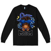 Black Cheer Mom Afro Messy Bun Long Sleeve Tee - texasbilliewilder