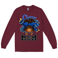 Burgundy Cheer Mom Afro Messy Bun Long Sleeve Tee - texasbilliewilder