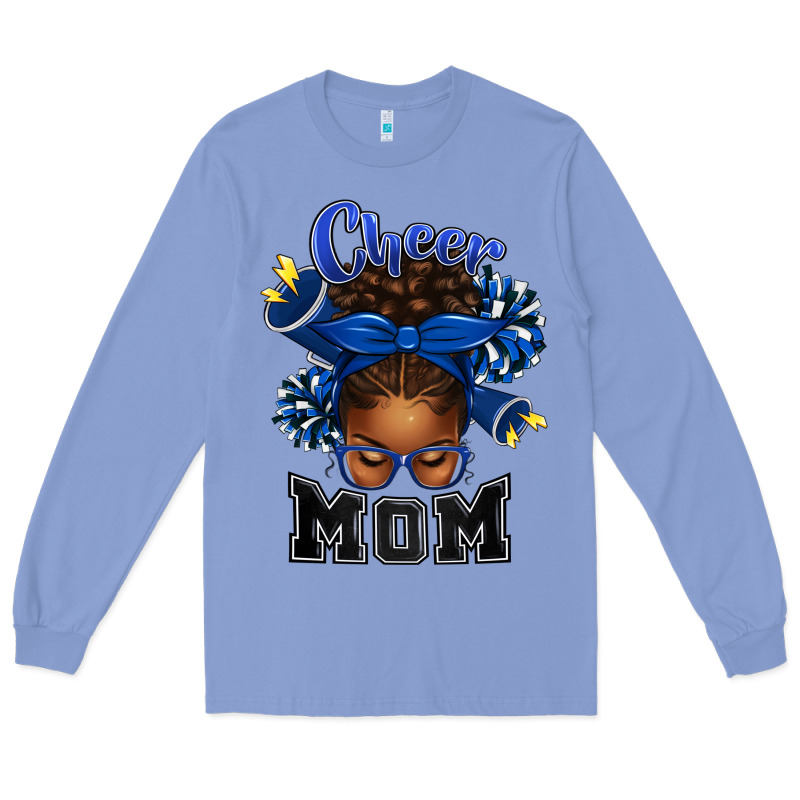 Cheer Mom Afro Messy Bun Long Sleeve Tee by texasbilliewilder | Teevron
