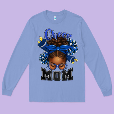 Cheer Mom Afro Messy Bun Long Sleeve Tee Designed By Texasbilliewilder