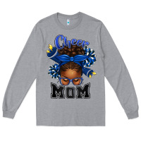 Heather Grey Cheer Mom Afro Messy Bun Long Sleeve Tee - texasbilliewilder