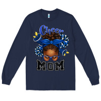 Navy Cheer Mom Afro Messy Bun Long Sleeve Tee - texasbilliewilder