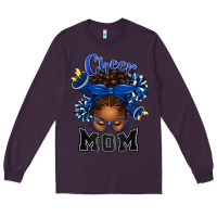 Plum Cheer Mom Afro Messy Bun Long Sleeve Tee - texasbilliewilder