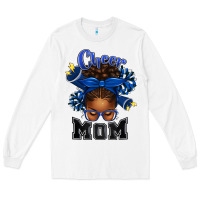 White Cheer Mom Afro Messy Bun Long Sleeve Tee - texasbilliewilder