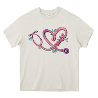Cream nurse heart Heavy Core Tee - MaliasSmallBusiness