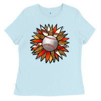 Baby Blue Baseball Sunflower Ladies Tee - Jasminsmagicworld
