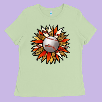 Baseball Sunflower Ladies Tee Designed By Jasminsmagicworld
