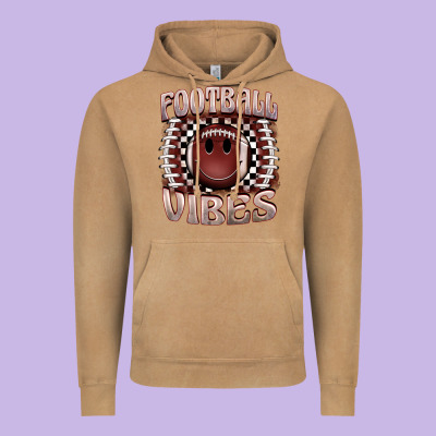 Football Vibes Smiley Face Vintage Hoodie Designed By Barkaloodesign