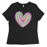 Black valentine's day colorful heart Ladies Tee - MaliasSmallBusiness