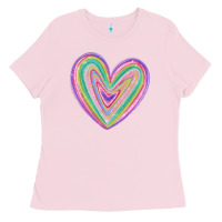 Bubblegum Pink valentine's day colorful heart Ladies Tee - MaliasSmallBusiness