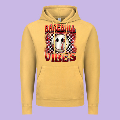 Baseball Vibes Smiley Face Vintage Hoodie Designed By Barkaloodesign
