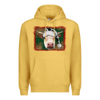 Antique Gold Merry Christmas Hereford Cow With Background Premium Hoodie - RanaPortraitStore