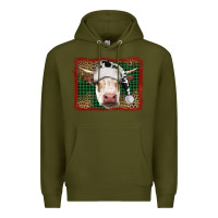 Army Green Merry Christmas Hereford Cow With Background Premium Hoodie - RanaPortraitStore