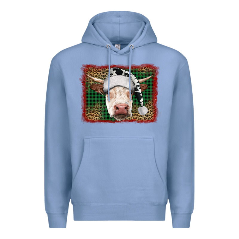 Merry Christmas Hereford Cow With Background Premium Hoodie by RanaPortraitStore | Teevron