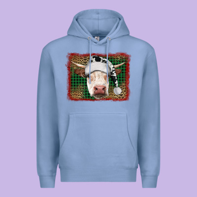 Merry Christmas Hereford Cow With Background Premium Hoodie Designed By Ranaportraitstore