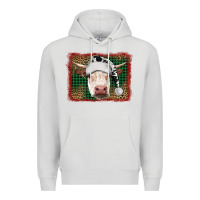 Dove Grey Merry Christmas Hereford Cow With Background Premium Hoodie - RanaPortraitStore