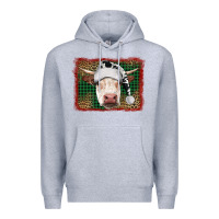 Heather Grey Merry Christmas Hereford Cow With Background Premium Hoodie - RanaPortraitStore