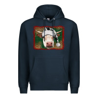 Navy Merry Christmas Hereford Cow With Background Premium Hoodie - RanaPortraitStore