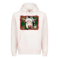 Pale Pink Merry Christmas Hereford Cow With Background Premium Hoodie - RanaPortraitStore