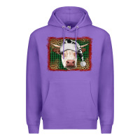 Purple Merry Christmas Hereford Cow With Background Premium Hoodie - RanaPortraitStore