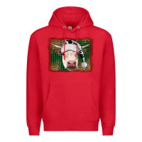Red Merry Christmas Hereford Cow With Background Premium Hoodie - RanaPortraitStore