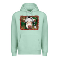 Seafoam Merry Christmas Hereford Cow With Background Premium Hoodie - RanaPortraitStore