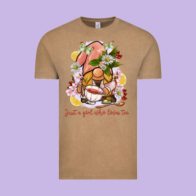 Just A Girl Who Loves Tea Gnome Vintage Tee Designed By Barkaloodesign