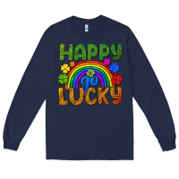 Navy Happy go lucky LGBTQ+ Long Sleeve Tee - NancyCooperArtShop