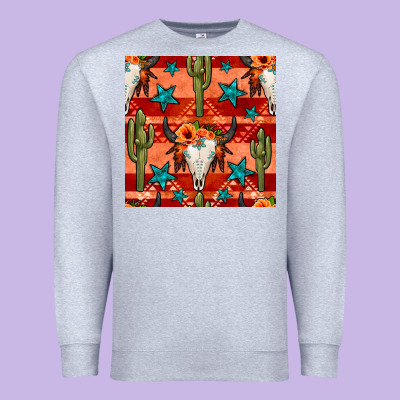 Bull Skull Cactus Seamless Pattern Premium Sweatshirt Designed By Bundleandbundleshop