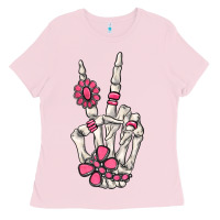 Bubblegum Pink pink gemstone peace skeleton hand Ladies Tee - MaliasSmallBusiness