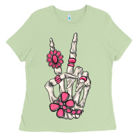 Matcha pink gemstone peace skeleton hand Ladies Tee - MaliasSmallBusiness