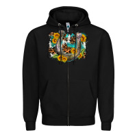 Black western leopard cowhide turquoise background horse Zipper Hoodie - OliviaCreatesArt