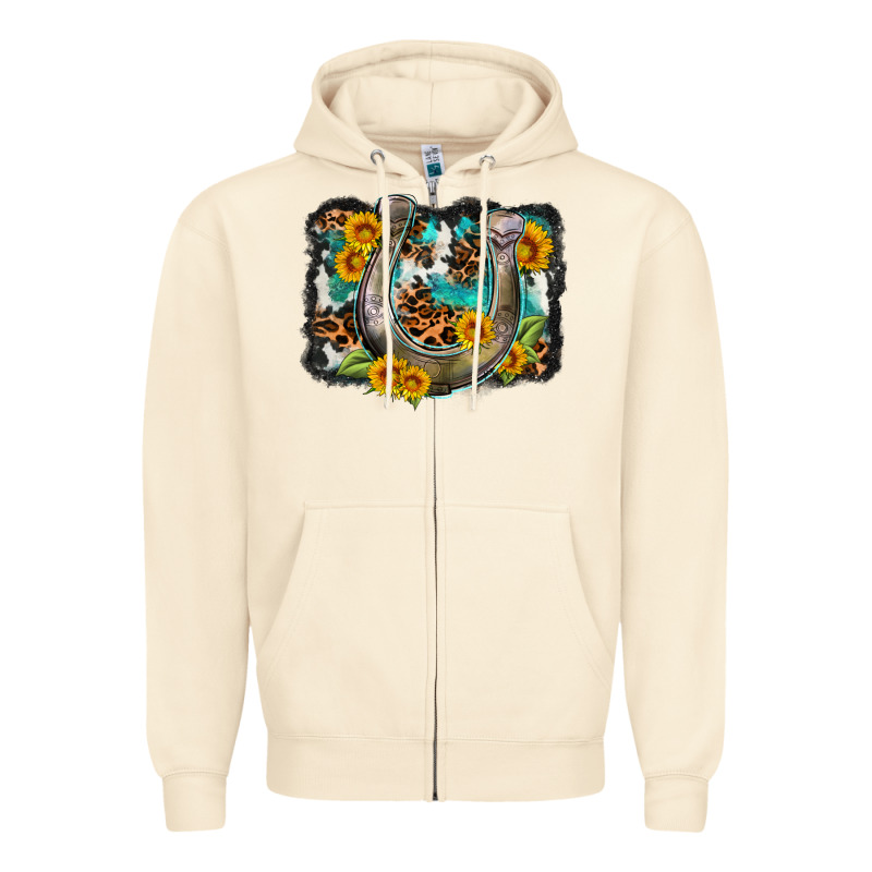 Western Leopard Cowhide Turquoise Background Horse Zipper Hoodie by OliviaCreatesArt | Teevron