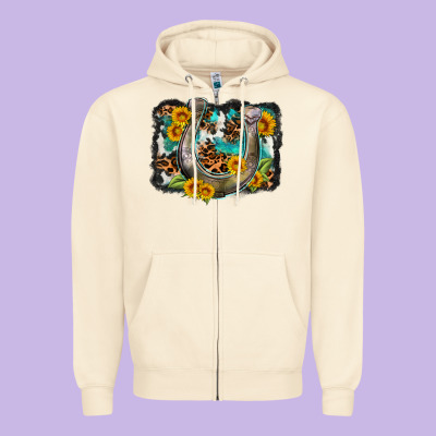 Western Leopard Cowhide Turquoise Background Horse Zipper Hoodie Designed By Oliviacreatesart
