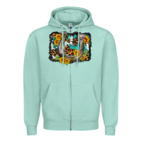 Seafoam western leopard cowhide turquoise background horse Zipper Hoodie - OliviaCreatesArt