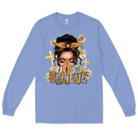 Colony Blue Black Hair Believe Praying Caucasian Messy Bun Long Sleeve Tee - texasbilliewilder