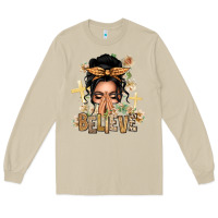 Mushroom Black Hair Believe Praying Caucasian Messy Bun Long Sleeve Tee - texasbilliewilder