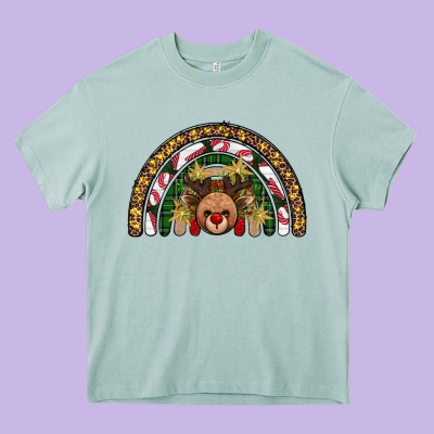 Reindeer Rainbow Christmas Heavy Core Tee Designed By Adodesignshop