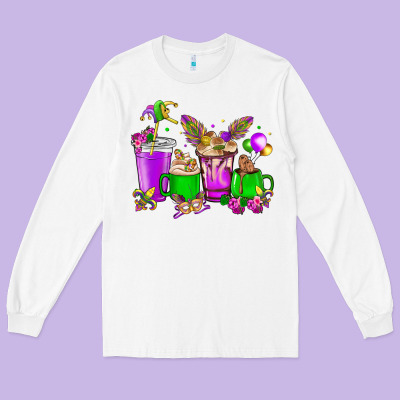 Mardi Gras Coffee Cups Long Sleeve Tee Designed By Nancycooperartshop