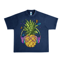Navy pineapple with headphone Urban Heavy Tee - BarkalooDesign
