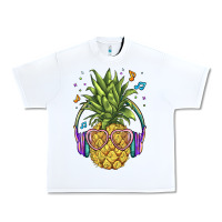 White pineapple with headphone Urban Heavy Tee - BarkalooDesign