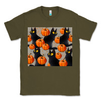 Army Green black cat with pumpkins tumbler Classic Tee - LillyAllenDesigns