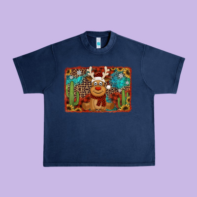 Western Christmas Reindeer With Background Urban Heavy Tee Designed By Jasminsmagicworld